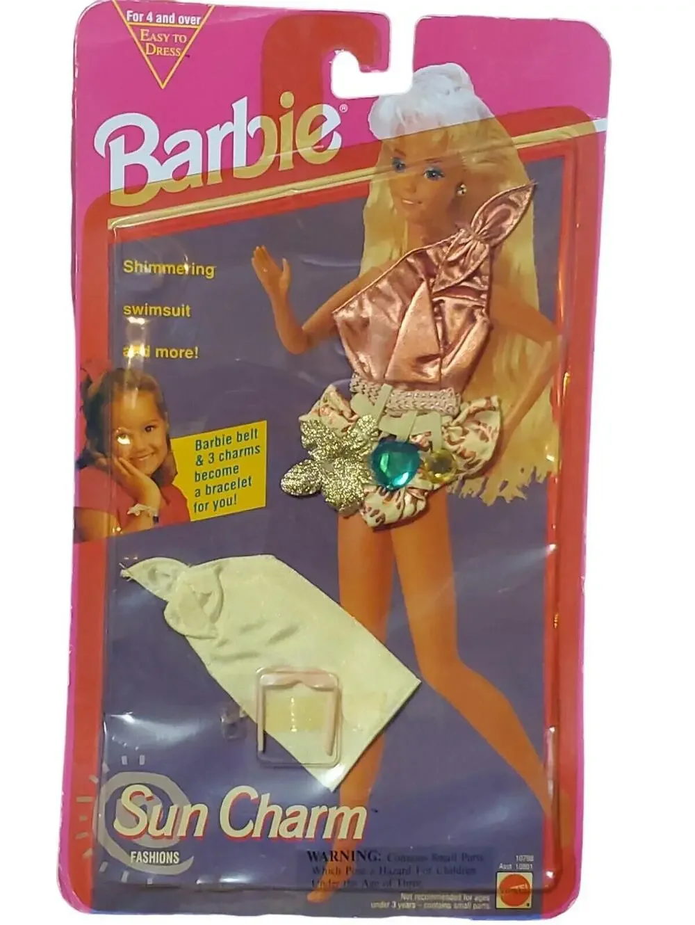 1993 Barbie Sun Charm Fashions Bracelet Charms Swimsuit 10798 Mattel